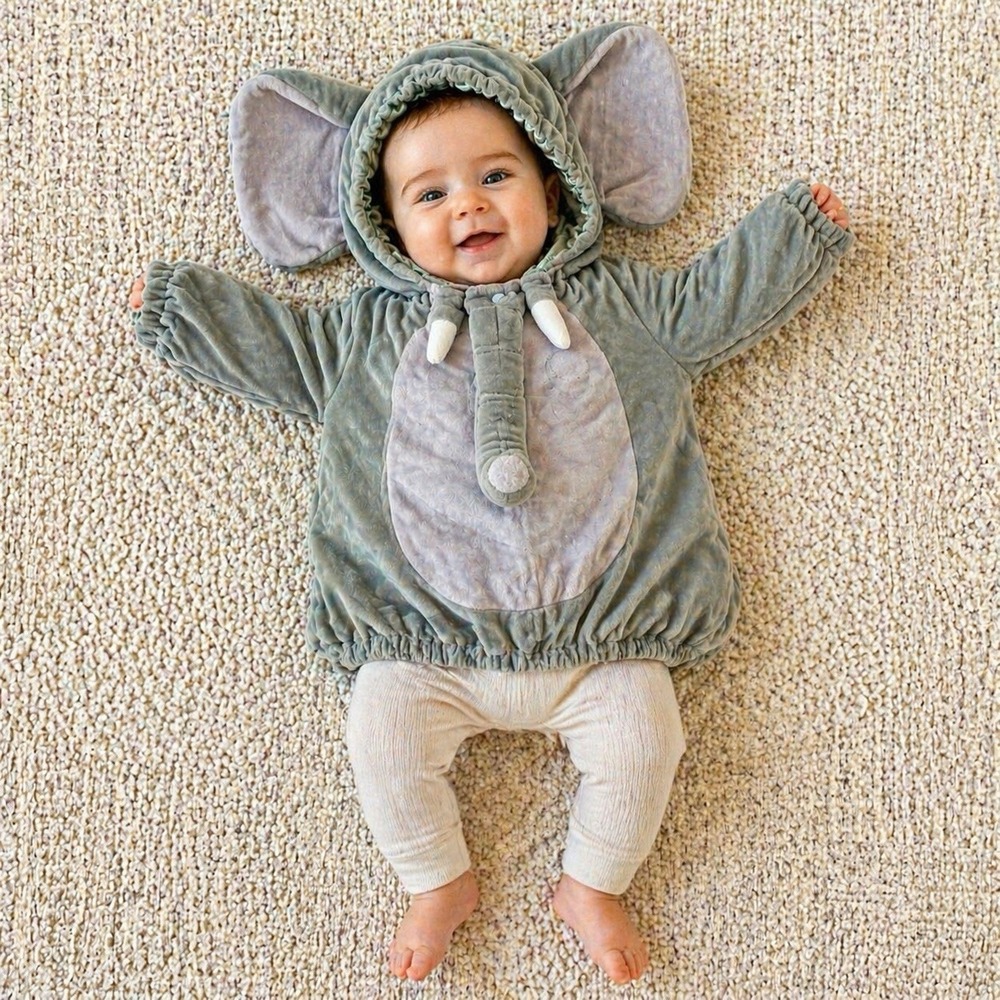 Grey Elephant Plush Baby Costume Hoodie